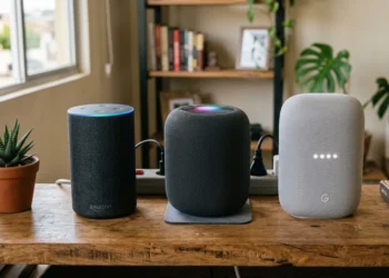 Assistentes virtuais inteligentes lado a lado: Alexa, Apple HomeKit e Google Home Assistente.