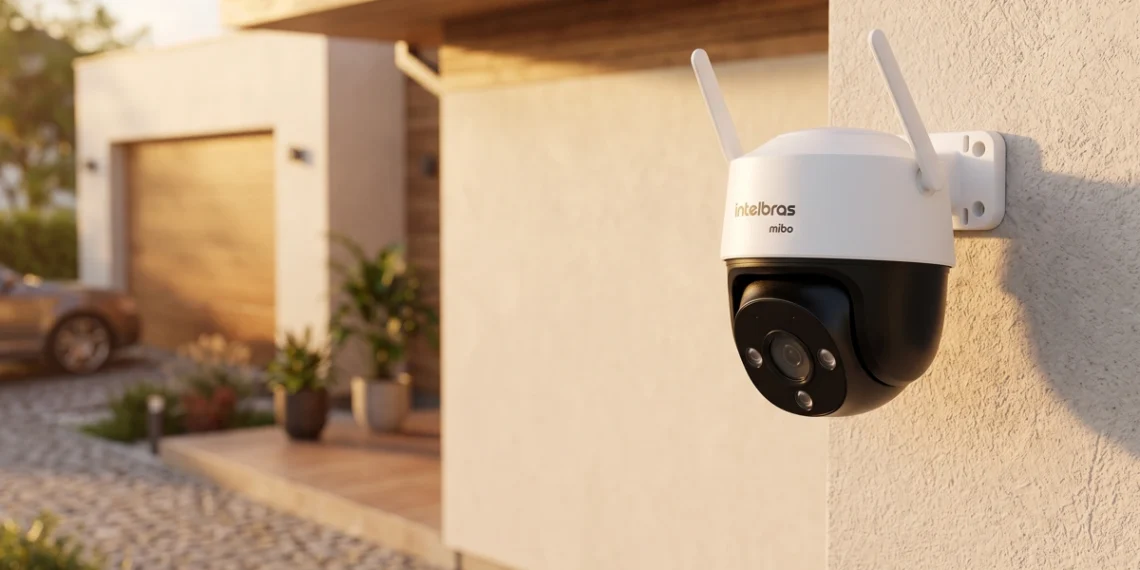 Câmera Intelbras instalada na parte de fora de uma residência. Descobrindo qual é a melhor câmera wi-fi 360 externa.