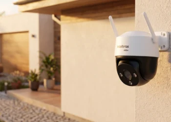 Câmera Intelbras instalada na parte de fora de uma residência. Descobrindo qual é a melhor câmera wi-fi 360 externa.